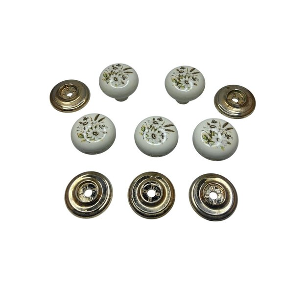 Vintage Gainsborough Hardware Porcelain Drawer Knob Daisy Motiff Ivory Gold Part - Picture 2 of 5